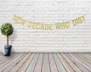Gold Glittery Banner Years Birthday Banner New Decade Who Dis Photo Prop Happy Birthday Sign Anniversary Celebrate Decor Glitter Party Decoration Supplies