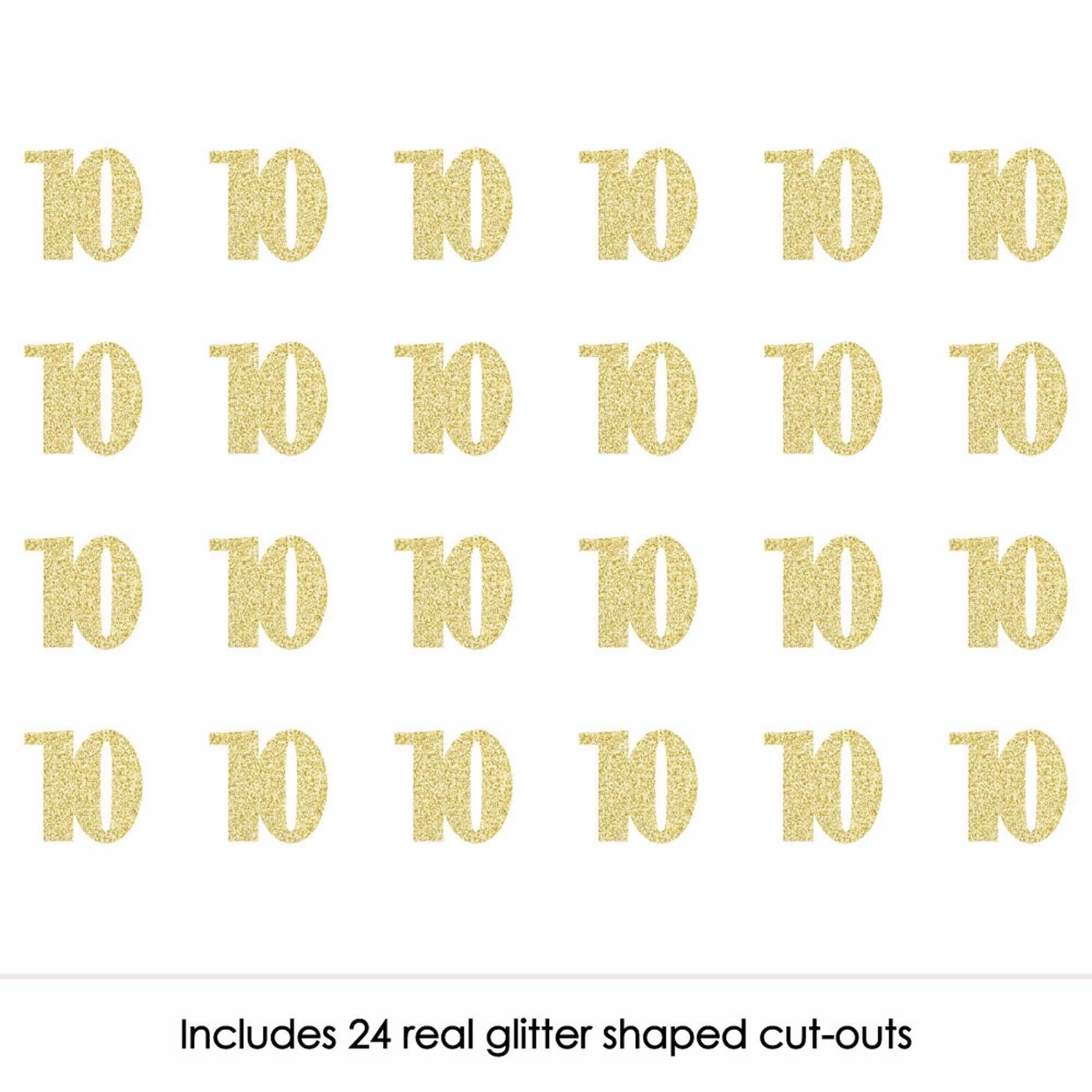 Gold Glitter 10 - No-Mess Real Gold Glitter Cut-Out Numbers - 10th Birthday Party Confetti - Set of 24