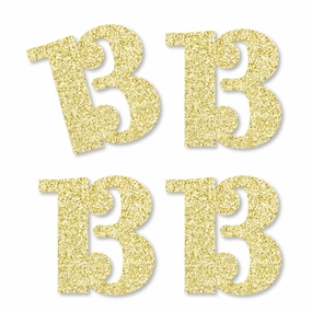 Gold Glitter 13 - No-Mess Real Gold Glitter Cut-Out Numbers - 13th Birthday Party Confetti - Set of 24
