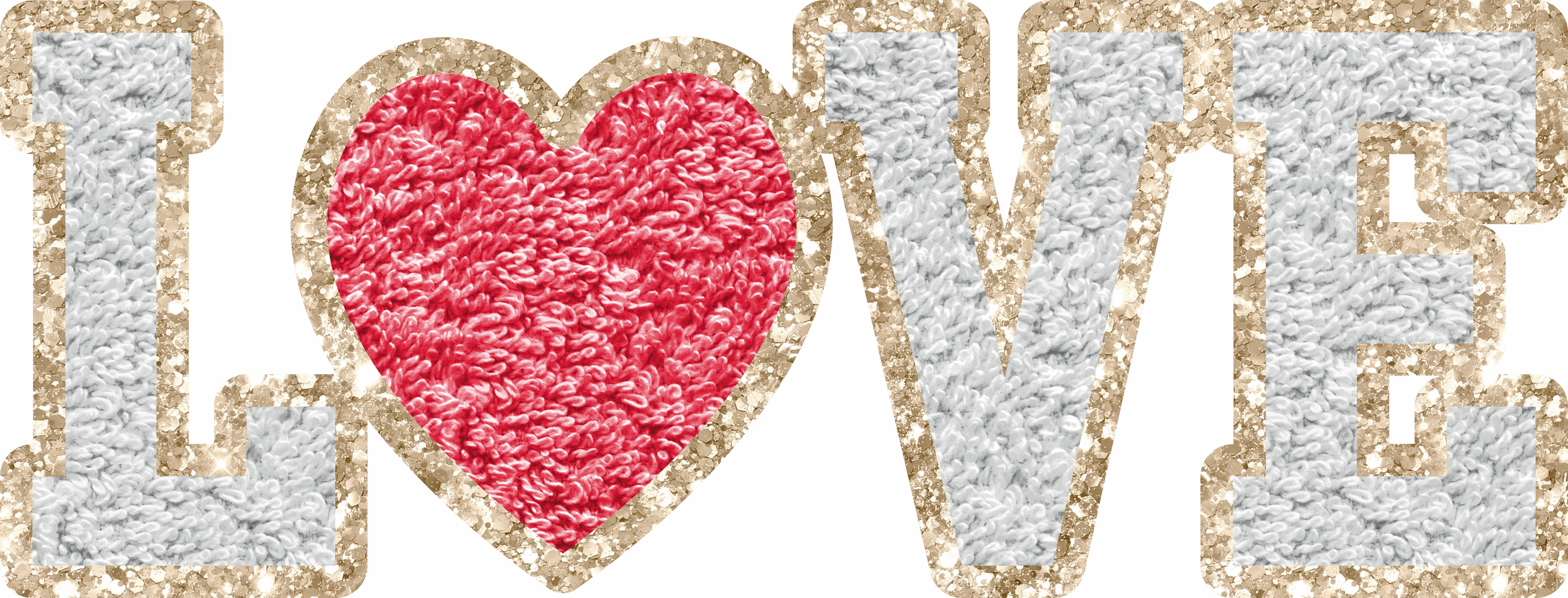 Gold Glitter Faux Patch Love DTF (direct-to-film) Transfer