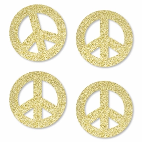 Gold Glitter Peace Sign - No-Mess Real Gold Glitter Cut-Outs - 60's Hippie Groovy Party Confetti - Set of 24