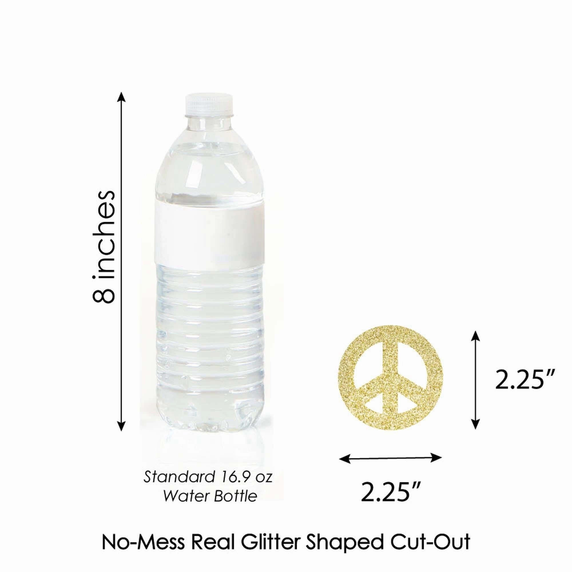 Gold Glitter Peace Sign - No-Mess Real Gold Glitter Cut-Outs - 60's Hippie Groovy Party Confetti - Set of 24