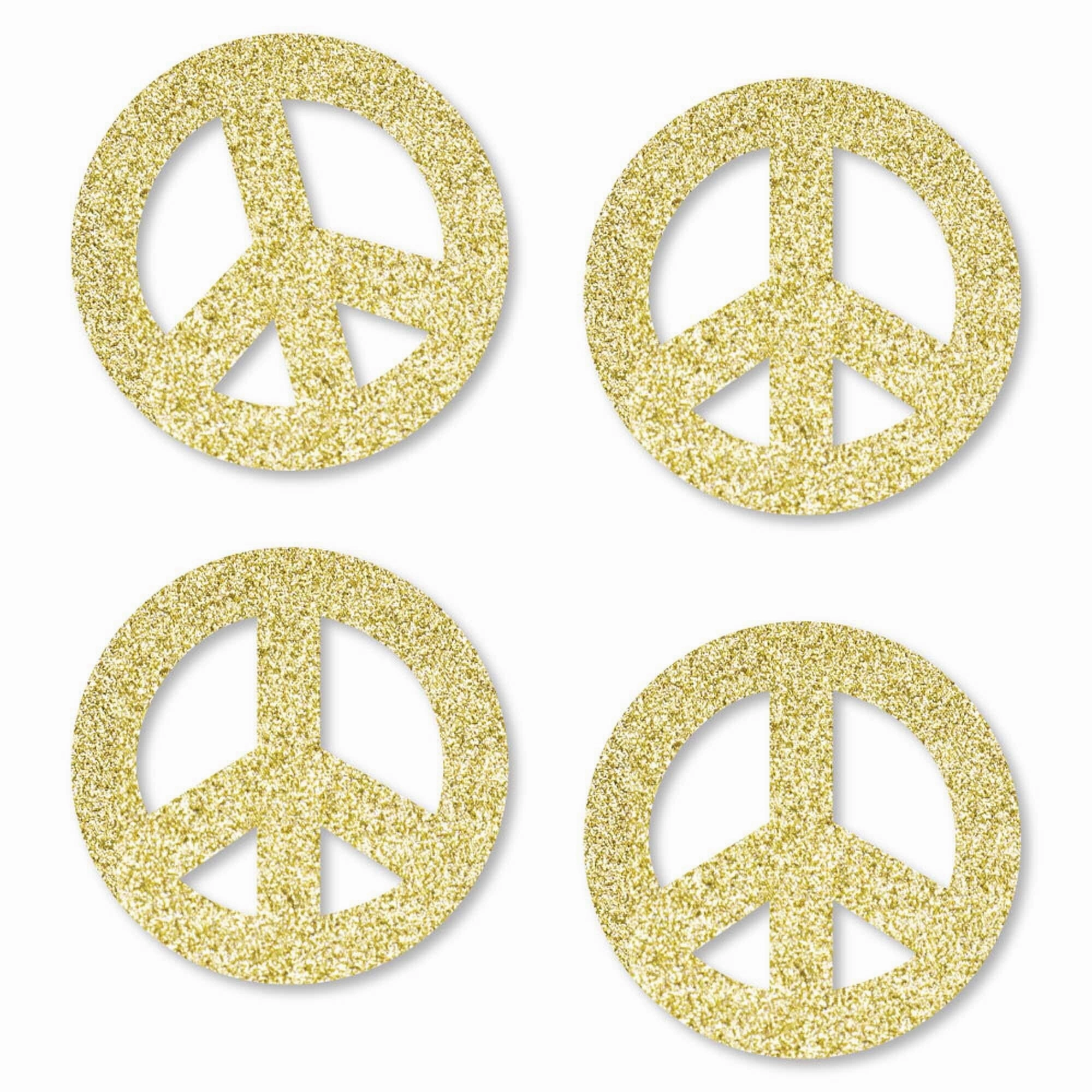 Gold Glitter Peace Sign - No-Mess Real Gold Glitter Cut-Outs - 60's Hippie Groovy Party Confetti - Set of 24