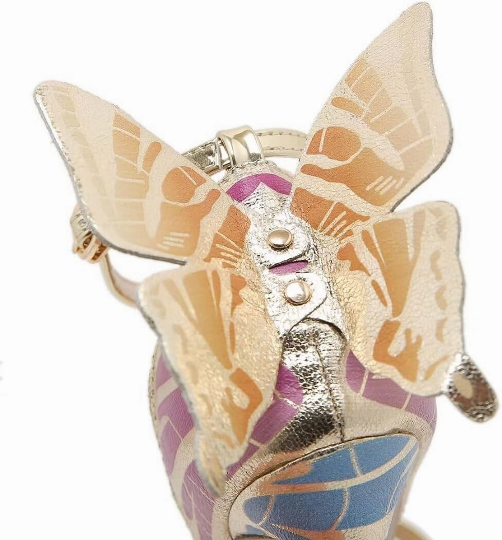 Gold High Heels Butterfly Back Sexy Stiletto Pumps Open Toe Sparkly Ankle Strap Heels Sandals Dress Shoes for Women