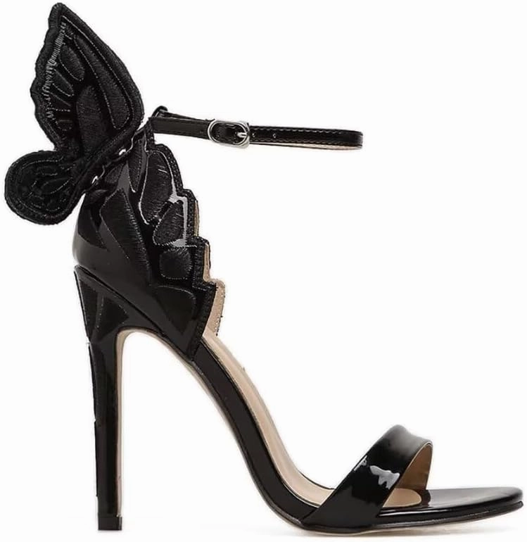 Gold High Heels Butterfly Back Sexy Stiletto Pumps Open Toe Sparkly Ankle Strap Heels Sandals Dress Shoes for Women