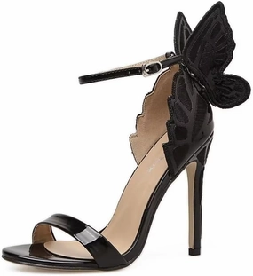 Gold High Heels Butterfly Back Sexy Stiletto Pumps Open Toe Sparkly Ankle Strap Heels Sandals Dress Shoes for Women