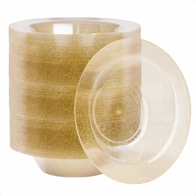 Goodluck 100 Pack Gold Glitter Plastic Bowls, 12oz Disposable Soup Bowls, Heavy Duty Dessert Bowls for Weddings, Parties, Dinners, Catering, Christmas and Everyday Use