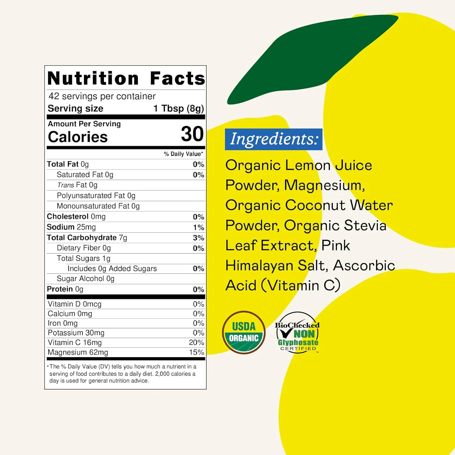 GOODONYA Organic Hydration Electrolyte Drink Mix, Certified Organic Hydration Powder, Non-GMO, Biochecked Glyphosate Free, Low Sugar, Lemonade Flavor, No Artificial Flavors, 42 Servings