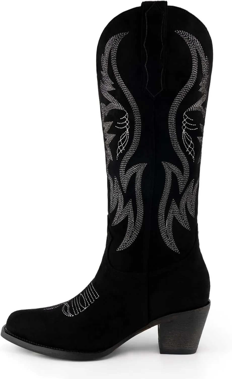 GORBINETI Women Cowboy Boots Mid Calf Cowgirl Boots Western Red Boots Embroidered Suede Pull On Almond Toe Chunky Heel