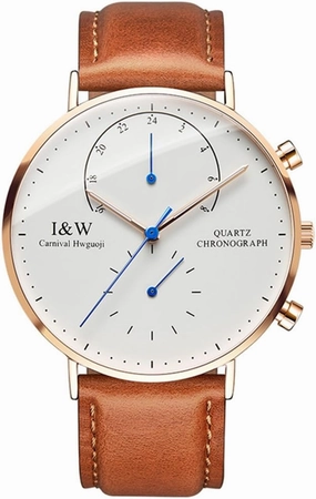 Gosasa Men's Ultra-Thin Dual Time Zone Analog Watch Rose Gold Stainless Steel Case Luminous Quartz Watch