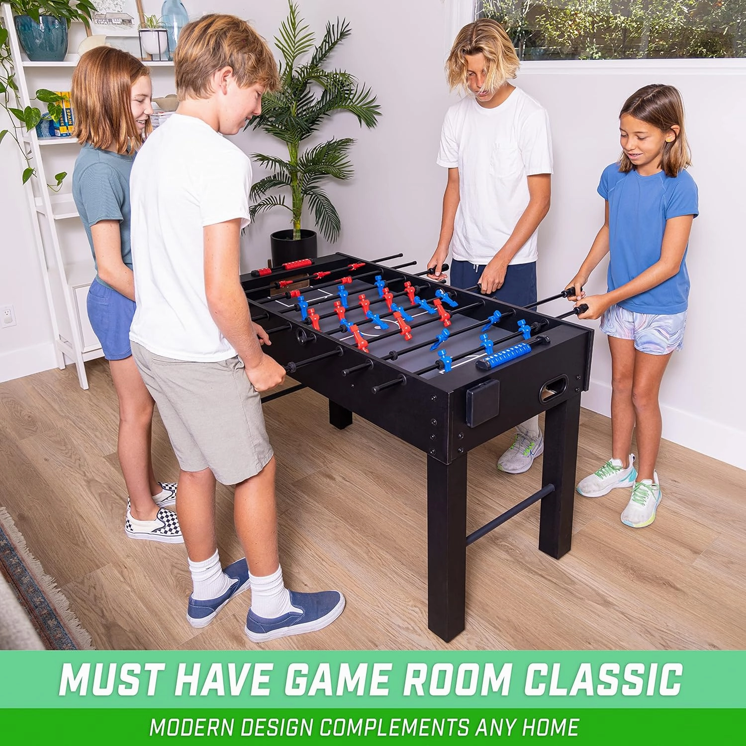 GoSports 48 Inch Game Room Size Foosball Table - Black, Oak, or White - Includes 4 Balls and 2 Cup Holders