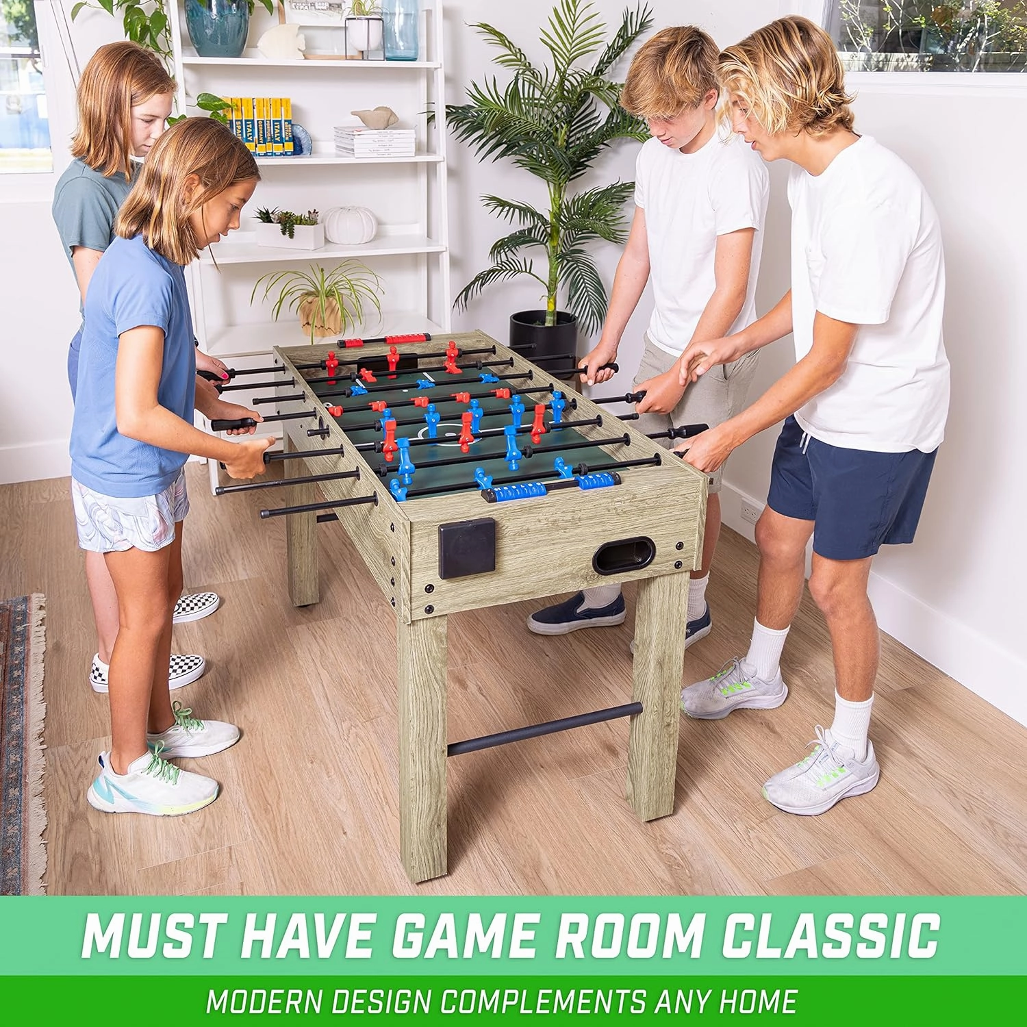 GoSports 48 Inch Game Room Size Foosball Table - Black, Oak, or White - Includes 4 Balls and 2 Cup Holders