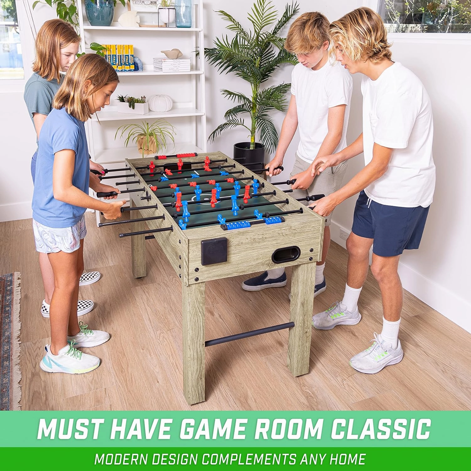 GoSports 48 Inch Game Room Size Foosball Table - Black, Oak, or White - Includes 4 Balls and 2 Cup Holders