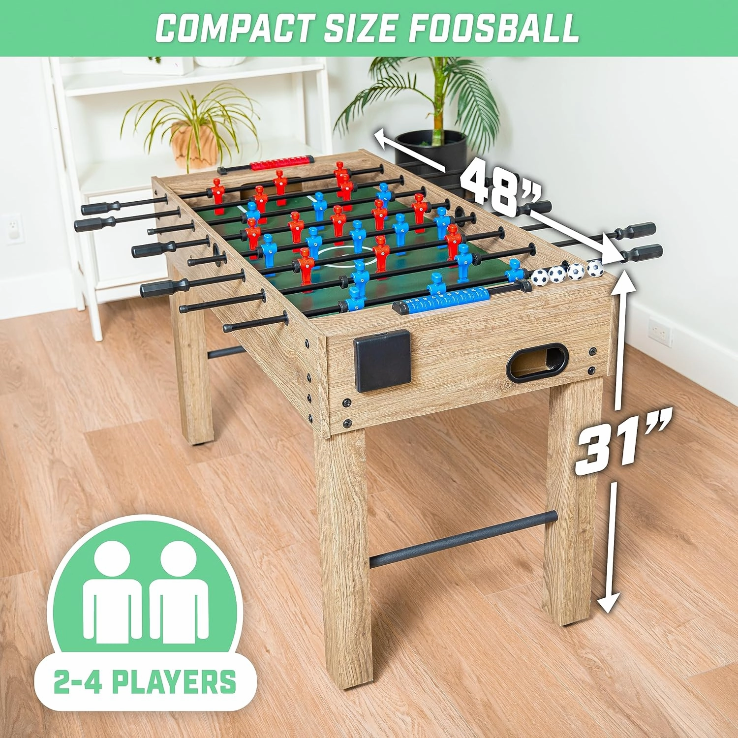 GoSports 48 Inch Game Room Size Foosball Table - Black, Oak, or White - Includes 4 Balls and 2 Cup Holders