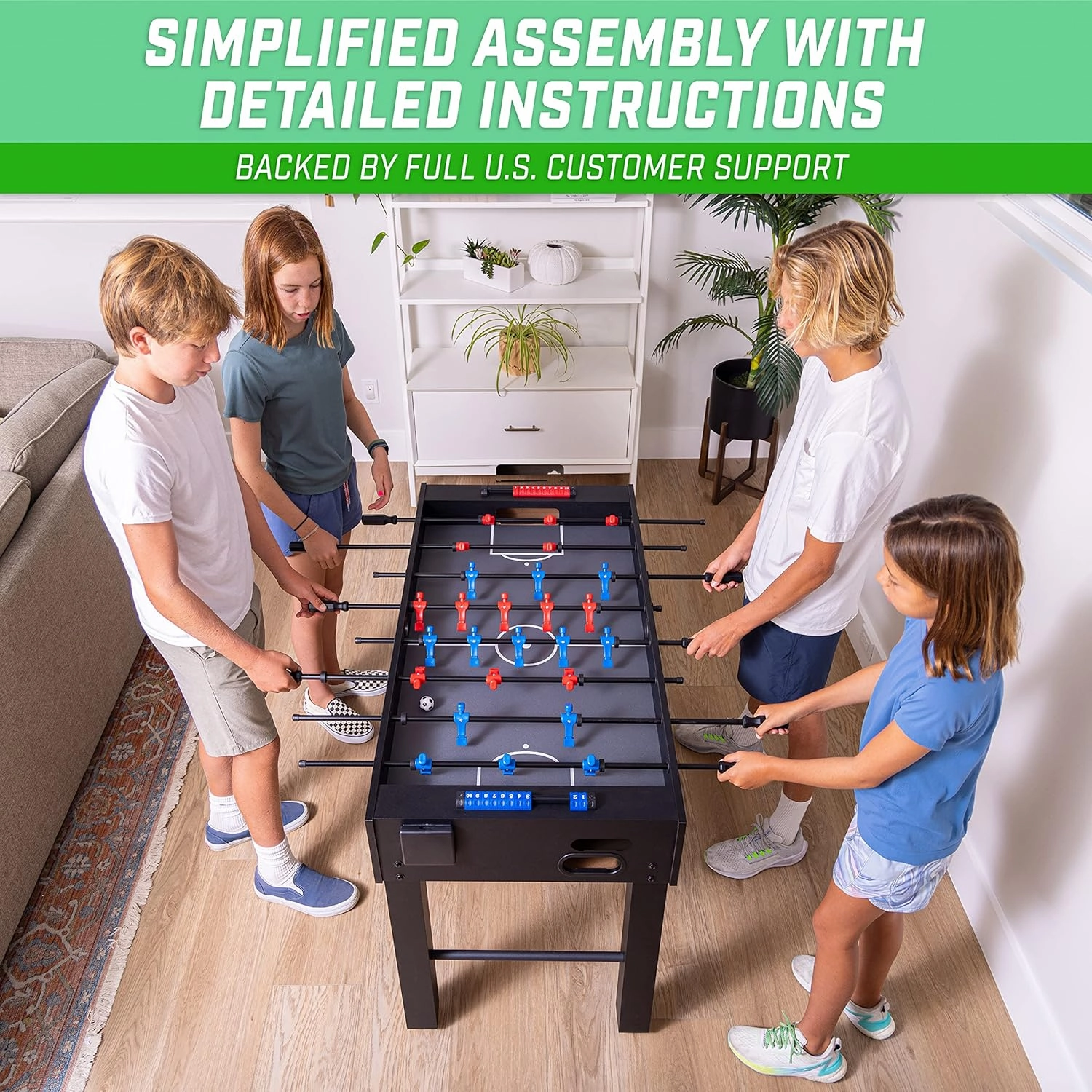 GoSports 48 Inch Game Room Size Foosball Table - Black, Oak, or White - Includes 4 Balls and 2 Cup Holders