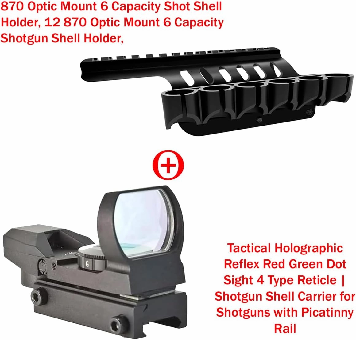 Gotical Side Saddle Shotgun Shell Holder W/Picatinny Rail Mount 6 Capacity Shot Shell Holder for 12 Gauge on Any Size Receiver Compatible with Remington 870 and 870 Series/TAC-14/1100 Series Shotguns