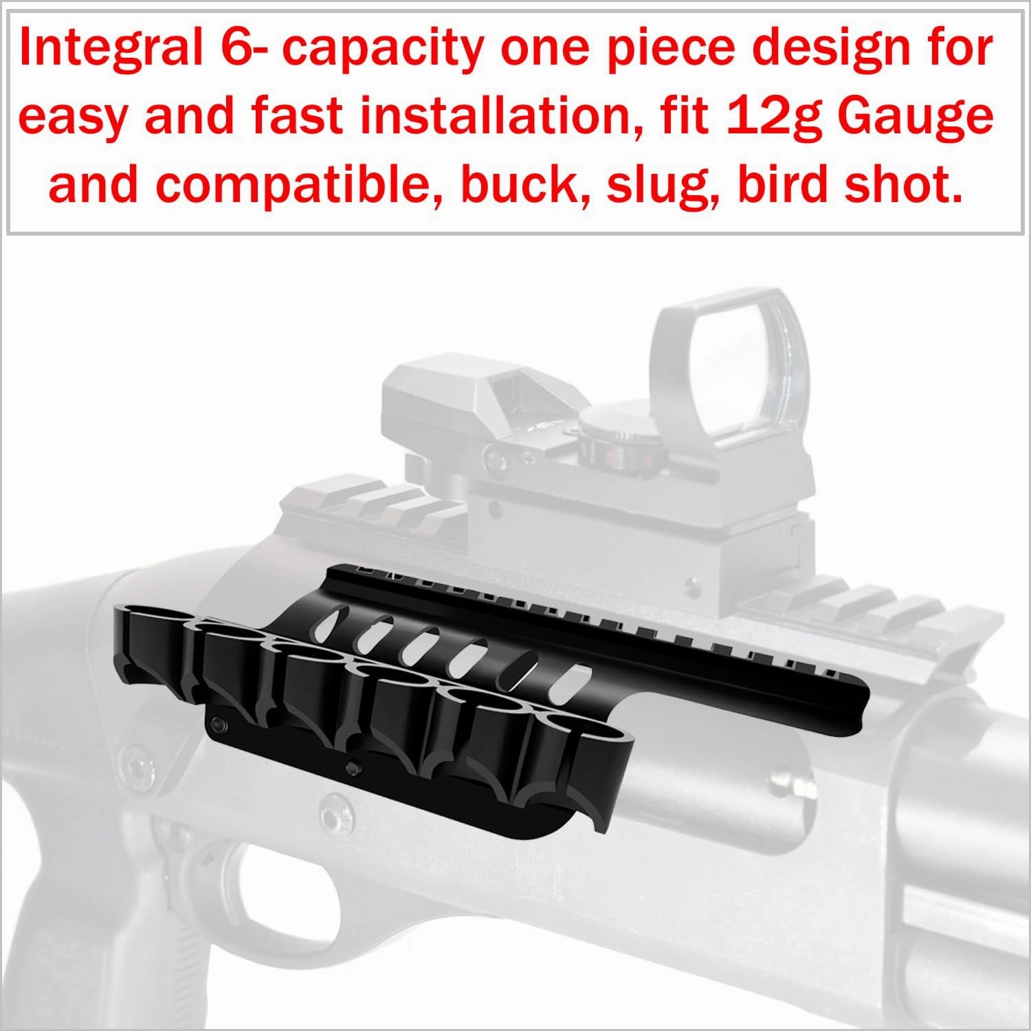 Gotical Side Saddle Shotgun Shell Holder W/Picatinny Rail Mount 6 Capacity Shot Shell Holder for 12 Gauge on Any Size Receiver Compatible with Remington 870 and 870 Series/TAC-14/1100 Series Shotguns