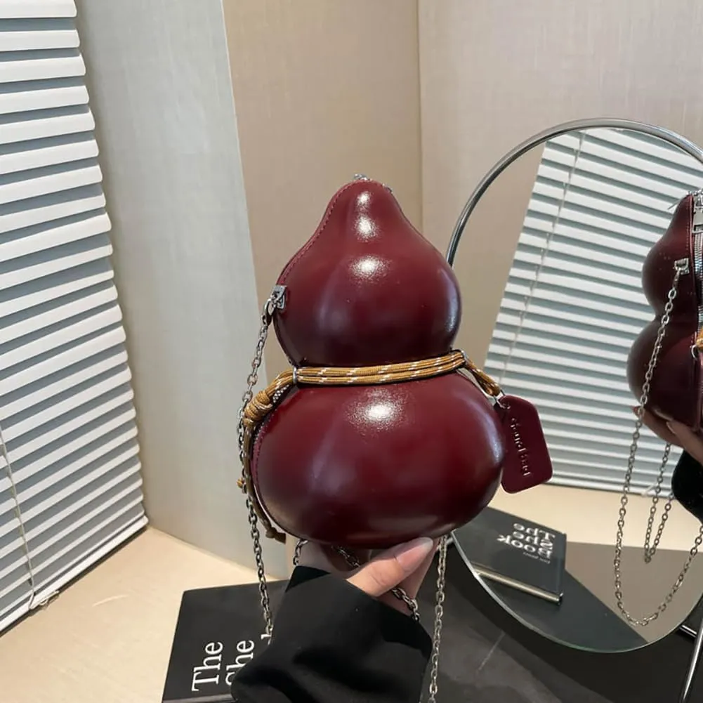 Gourd Shaped Water Bottle Crossbody Bag, PU Leather Novelty Funny Unique Chain Handbag Purse with Adjustable Shoulder Strap