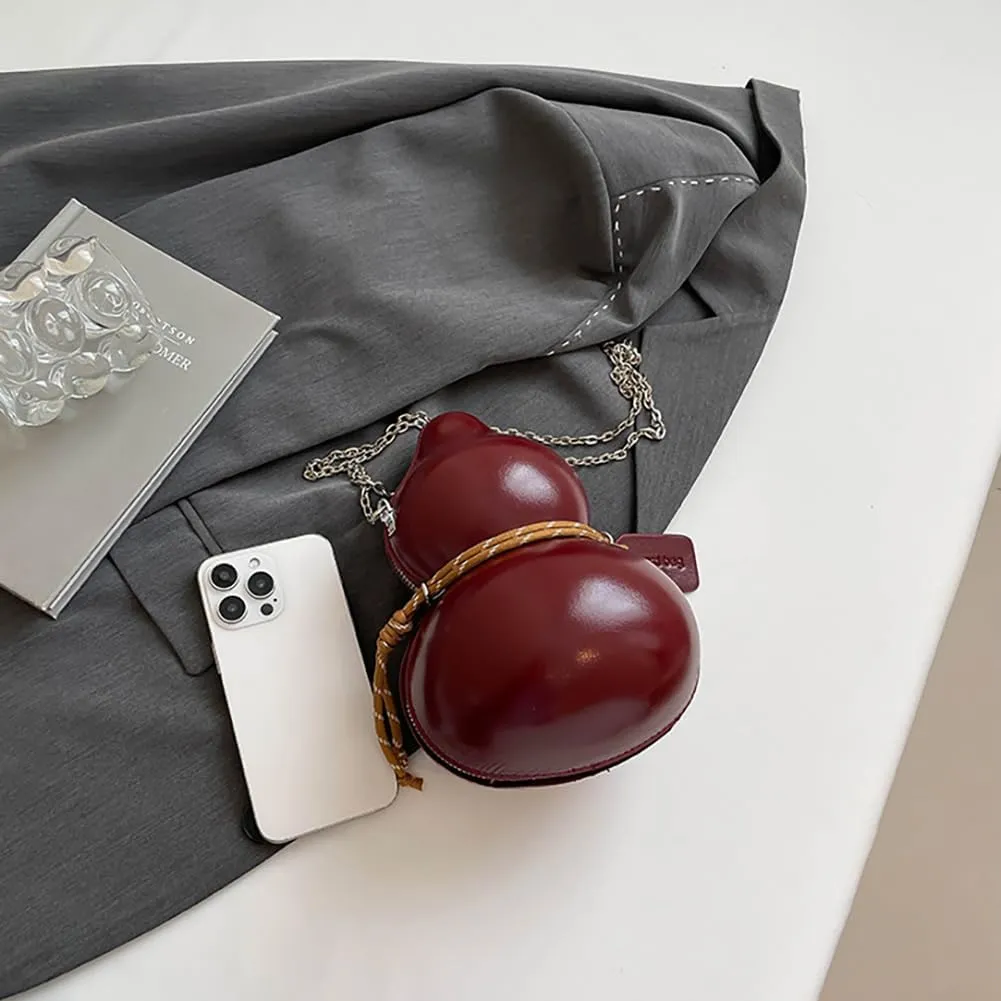 Gourd Shaped Water Bottle Crossbody Bag, PU Leather Novelty Funny Unique Chain Handbag Purse with Adjustable Shoulder Strap
