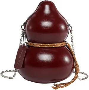 Gourd Shaped Water Bottle Crossbody Bag, PU Leather Novelty Funny Unique Chain Handbag Purse with Adjustable Shoulder Strap