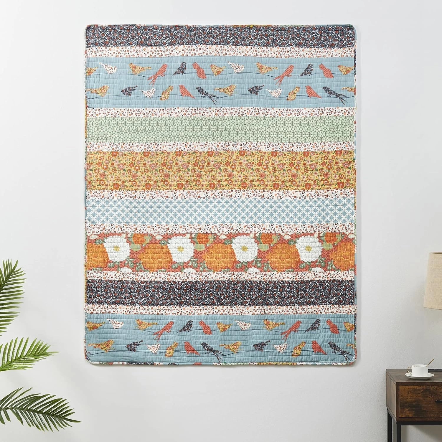 Greenland Home Fashions Carlie Modern Floral Quilt, Tapestry & Throw Blanket, 50 x 60 inches, Calico Stripes