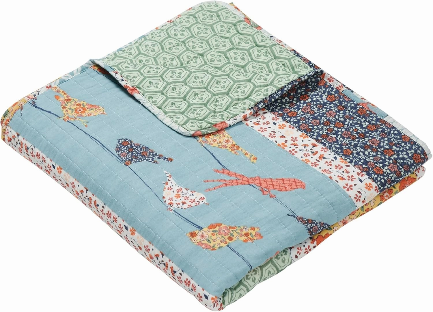 Greenland Home Fashions Carlie Modern Floral Quilt, Tapestry & Throw Blanket, 50 x 60 inches, Calico Stripes