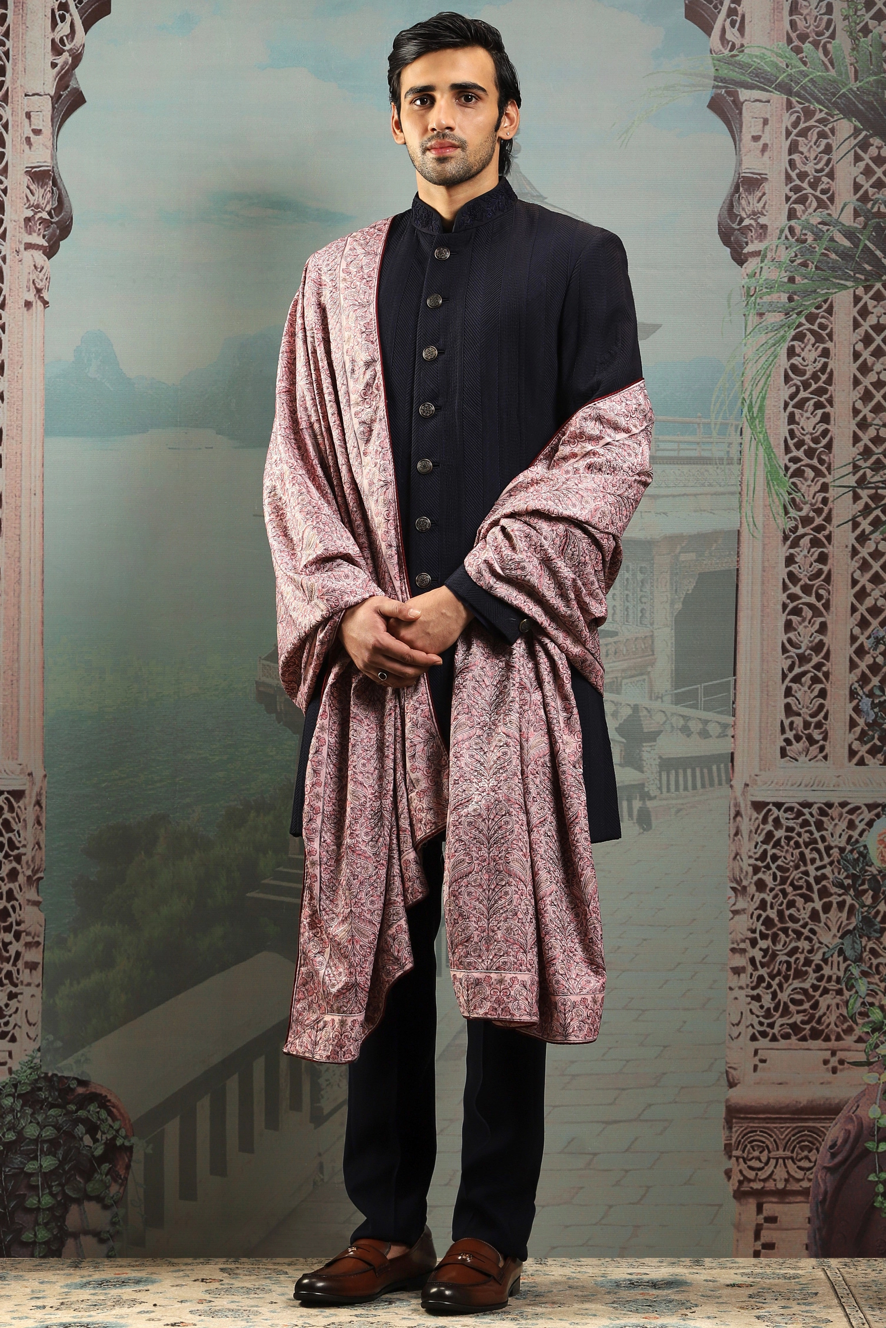 Guldasta Pink Silk Embroidered Stole