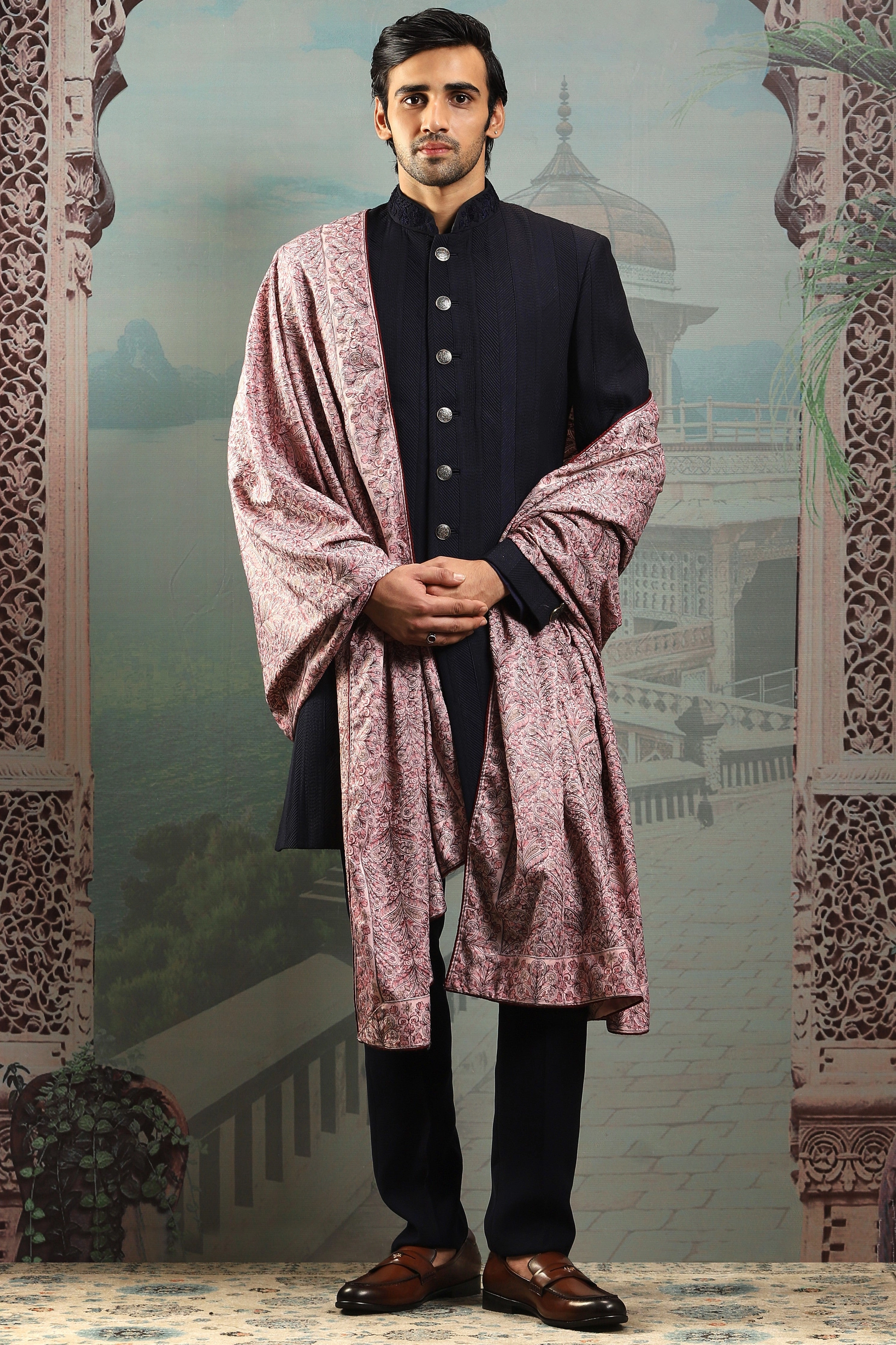 Guldasta Pink Silk Embroidered Stole