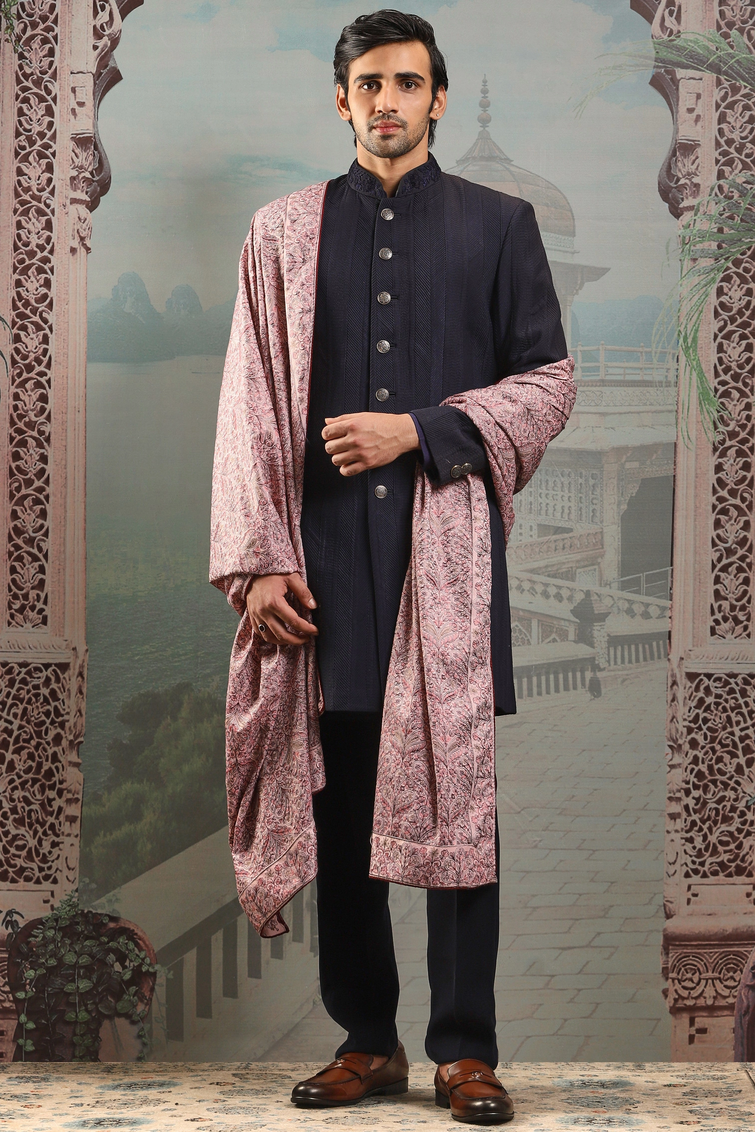 Guldasta Pink Silk Embroidered Stole