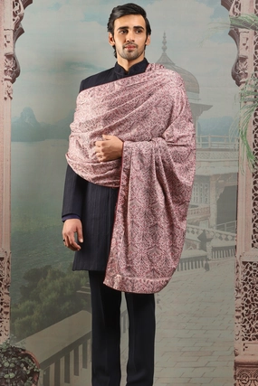 Guldasta Pink Silk Embroidered Stole