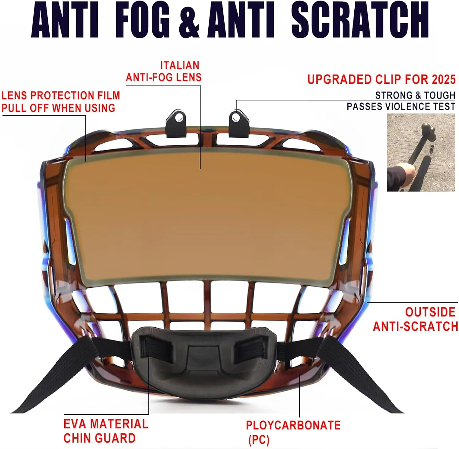 Gy Hockey Full Face Shield Visor Senior Ice Hockey Helmet Visor Adult & Youth, Anti-Scratch/Anti-Fog/Ce Certified