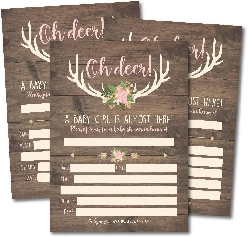 Hadley Designs 25 Oh Deer Baby Shower Invitations For Girl Baby Shower Invitations - Baby Shower Invites For Girl Woodland Baby Shower Invitations For Girl, Baby Sprinkle Invitations Baby Girl