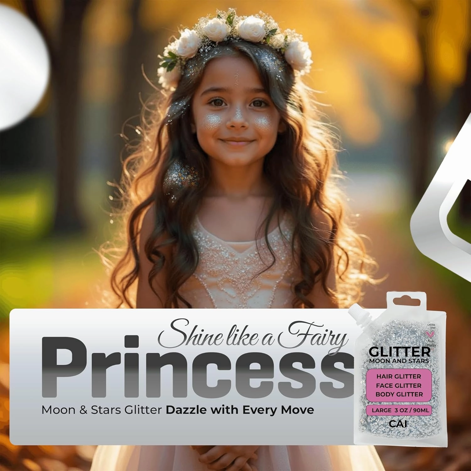 Hair Glitter Gel; Body Glitter & Face Glitter for Women/Kids (2 PK Rose/Gold) Moon & Stars; Iridescent Holograph Cosmetic Grade- Apply Without Glue, Easy to Take Off Keeps Skin Clean