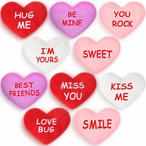 Hanaive 10 Pcs Valentine's Day Hearts Plush Stuffed Toys Candy Plush Conversation Hearts Decor 6 Inch Valentines Small Pillows Fabric Throw Cushion Toys for Wedding Holiday Party Favors (Cute)