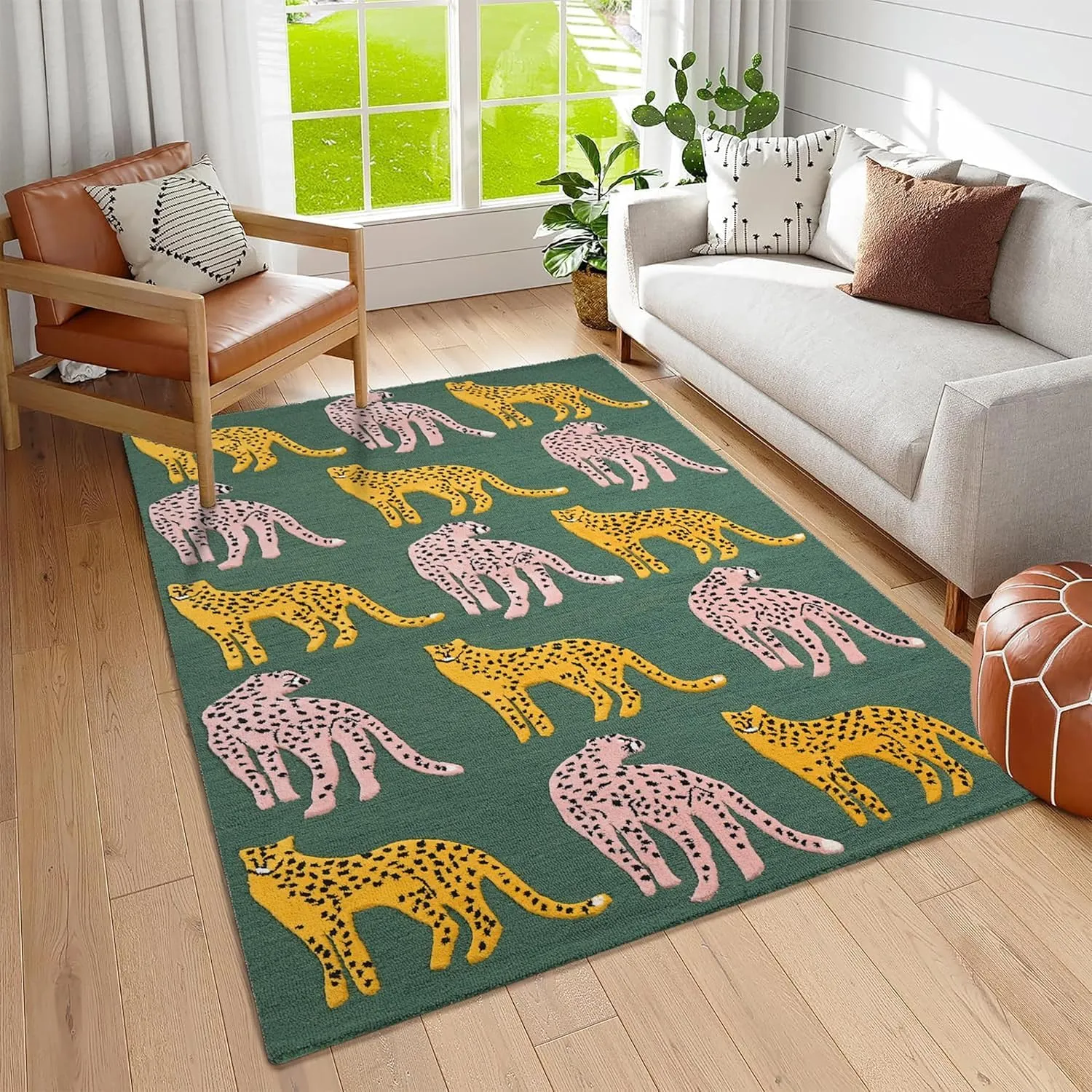 Hand-Tufted Catwalk-Inspired Jungle Safari Wool Area Rug - Animal Print, Plush & Thick Green Carpet | Stylish Home Decor for Living Room, Bedroom, Playroom & Kitchen (Green, 2.6' x 8')