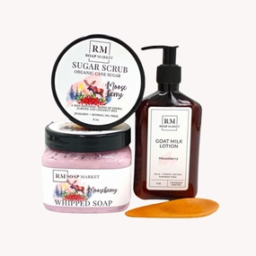 Hand Treatment, Mooseberry Fragrance, Whipped Soap, Sugar Scrub & Goat Milk Lotion, Hand Care Gift Set for Men & Women, Exfoliate, Cleanse & Hydrate With Scents of Red Berries & Vanilla