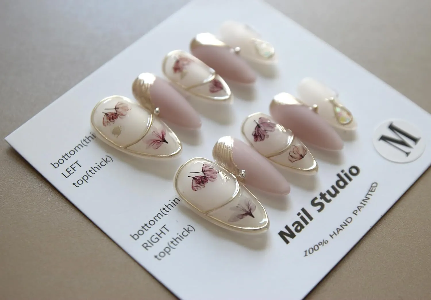 Handmade Press On Nails Almond Pink Matte Design By Nail Technician, Handmade Painted Nail Art, Reusable Stick On Nails in S,M,L 3Sizes (Medium)