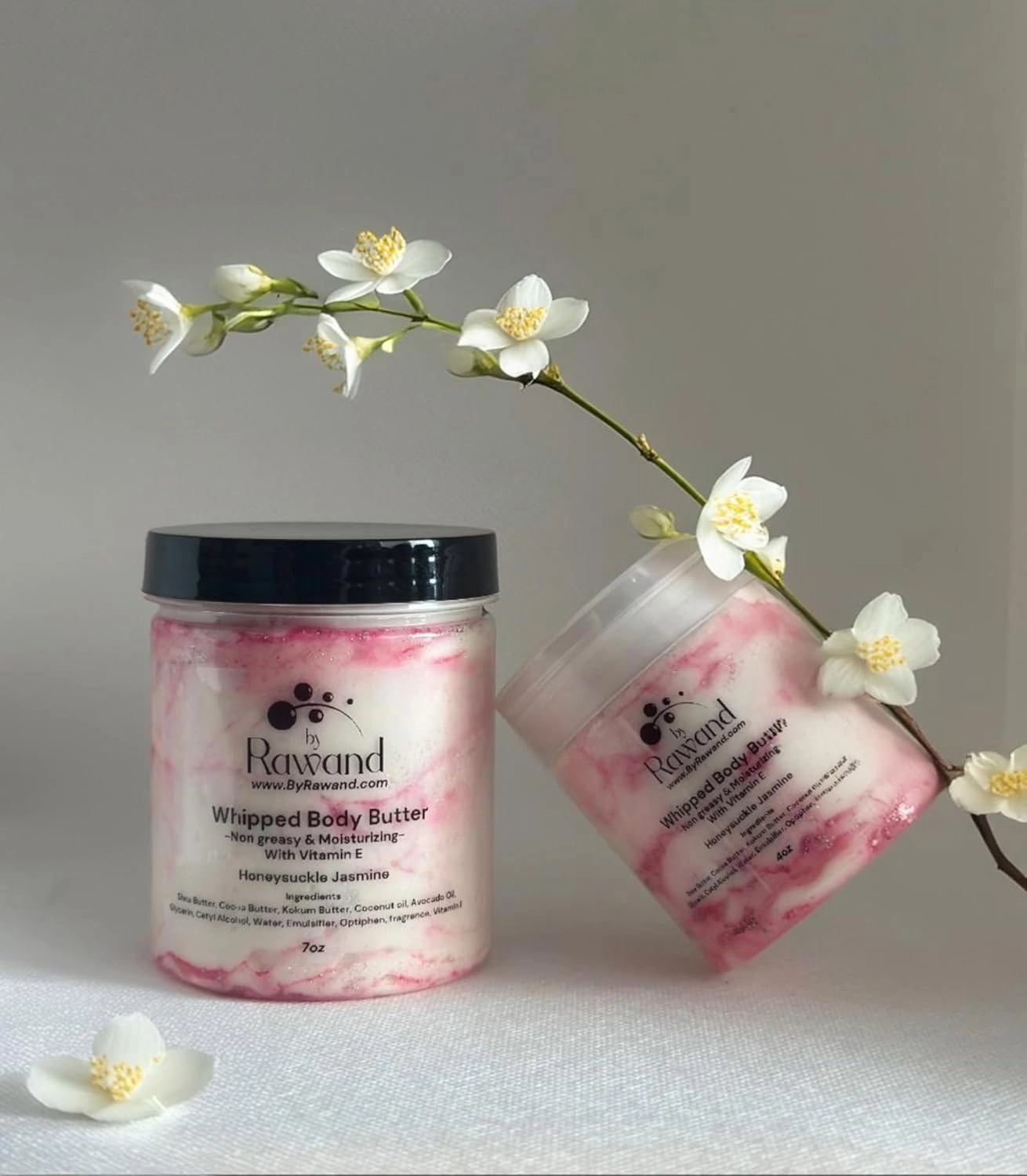 Handmade Jasmine Luxurious emulsified Body butter with Shea, kokum & Cocoa butter based with natural oils & Hyaluronic Acid - non greasy, moisturizing (Pink (Honeysuckle Jasmine))