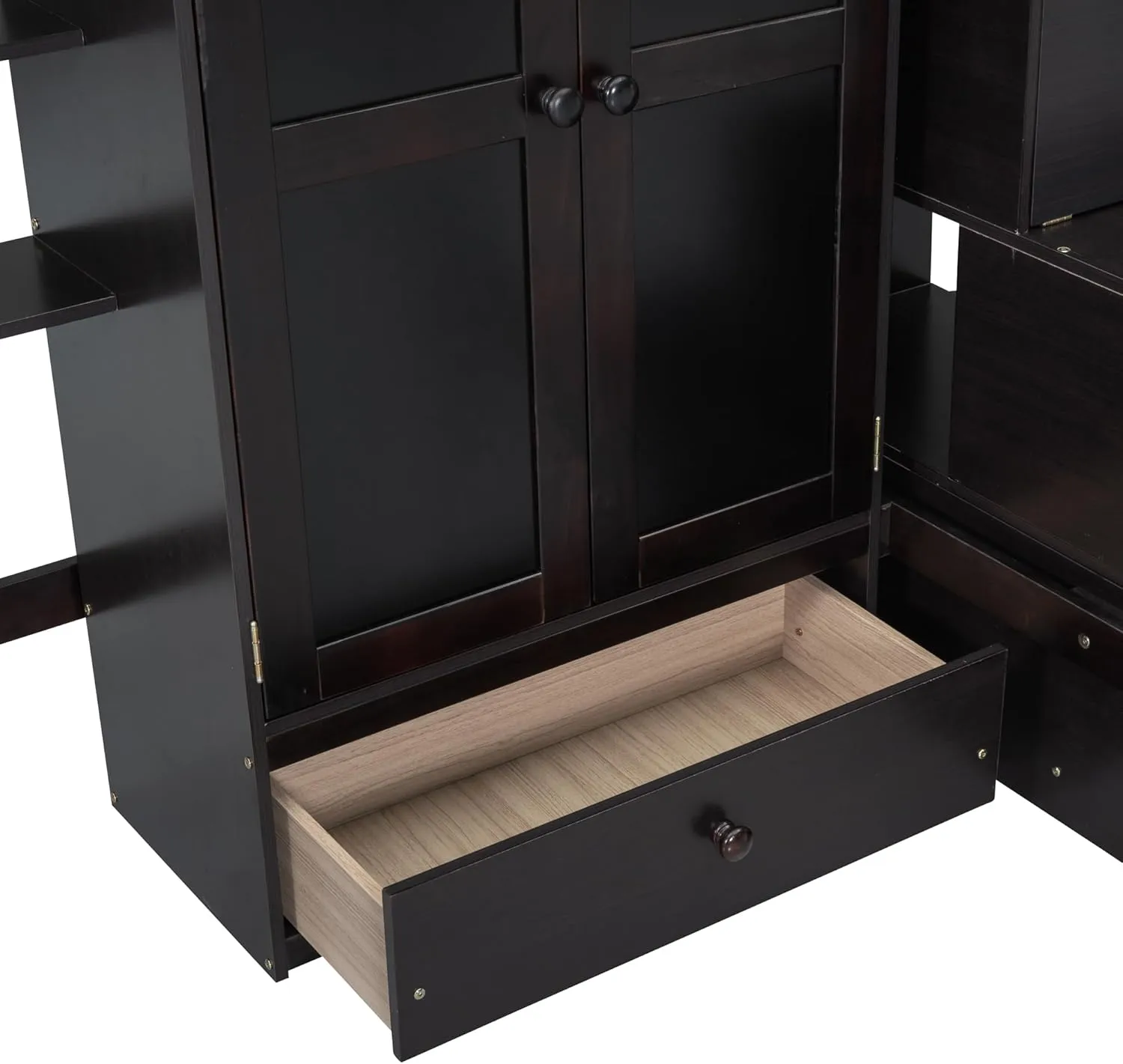 Harper & Bright Designs Full Size Loft Bed with Desk, Wood Loft Bed Frame with Wardrobe, Bookshelf and Drawers, Espresso