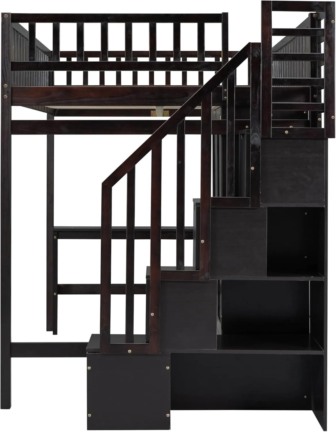 Harper & Bright Designs Full Size Loft Bed with Desk, Wood Loft Bed Frame with Wardrobe, Bookshelf and Drawers, Espresso