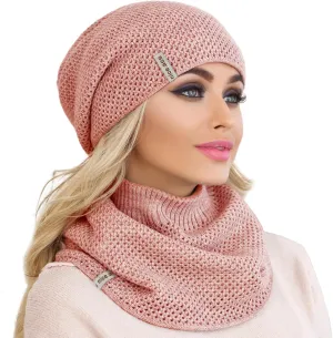 Hat and Scarf Set Women - Knit Slouchy Plain Beanie Neck Warmer - Wool Fleece Cap Infinity Scarfs