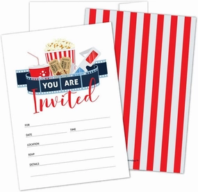 Hat Acrobat Movie Party Invitations with Envelopes Perfect for Movie Theme Party, Hollywood Party, Red Carpet Party, Movie Night, for Girls, Boys, Pack of 25 (Popcorn Bag)