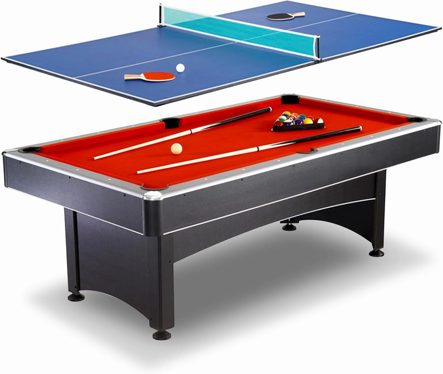 Hathaway Maverick 7-Foot Pool and Table Tennis Multi Game with Red Felt and Blue Table Tennis Surface. Includes Cues, Paddles and Balls