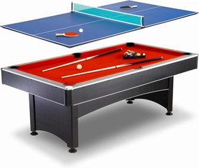 Hathaway Maverick 7-Foot Pool and Table Tennis Multi Game with Red Felt and Blue Table Tennis Surface. Includes Cues, Paddles and Balls