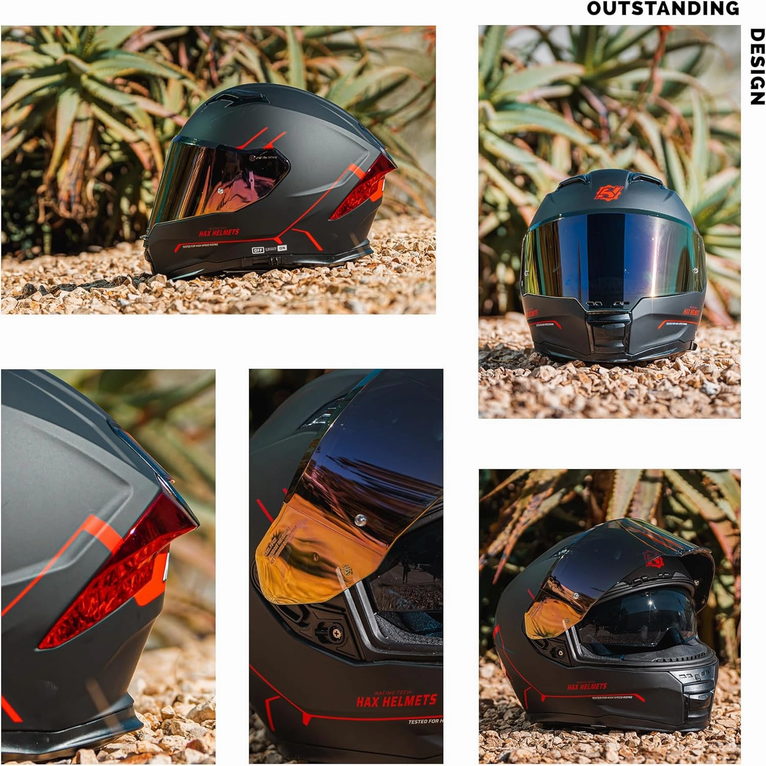 HAX Force Aerodynamic Full Face Helmet for Street & E-Bikes DOT & ECE Certified - Enhanced Dual Visor, Adult Size, Pinlock Ready Matte Black Red M