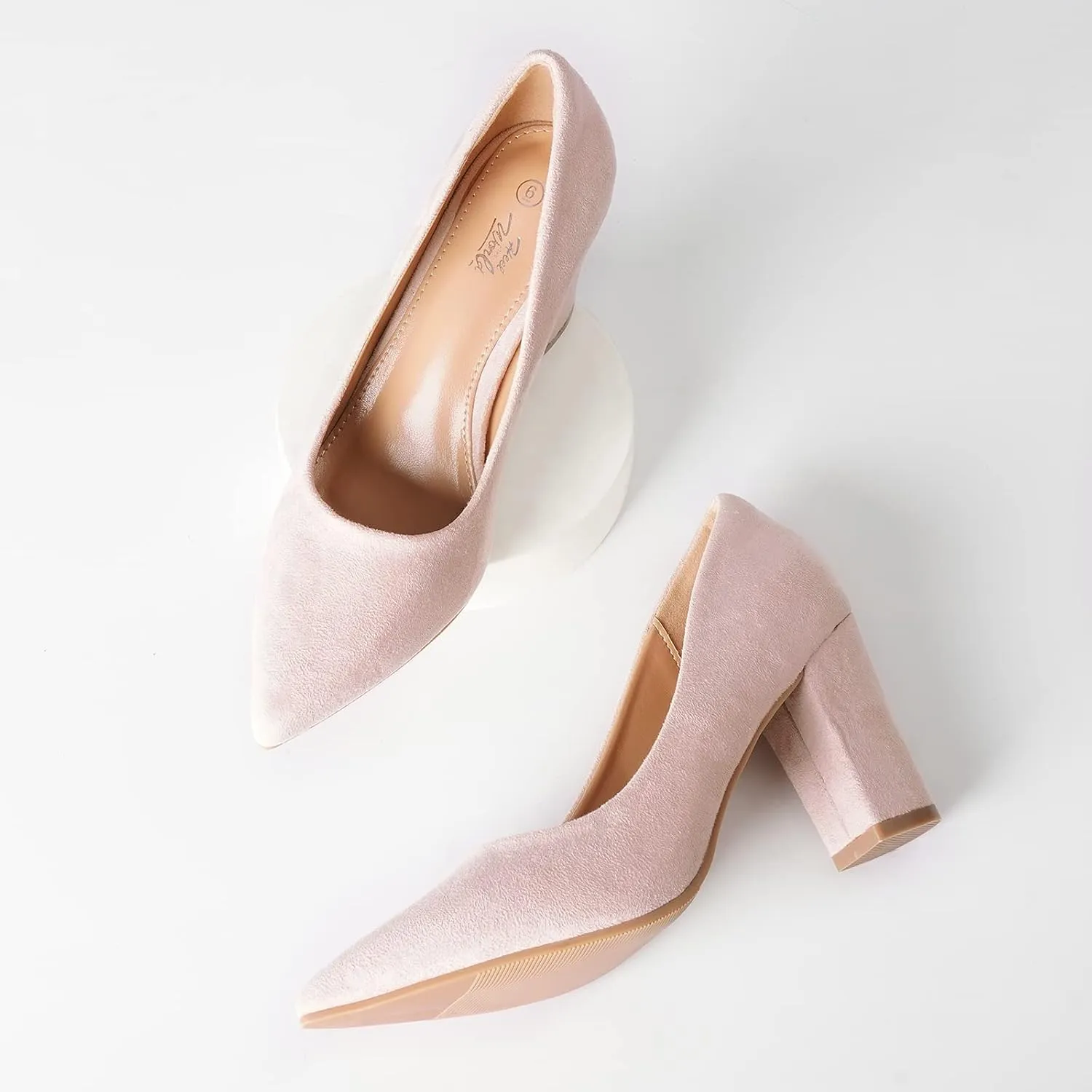 Heel The World Women's High Chunky Block Closed Toe Heels,Slip On Pointed Toe Work Dress Office Wedding Party Pumps Shoes