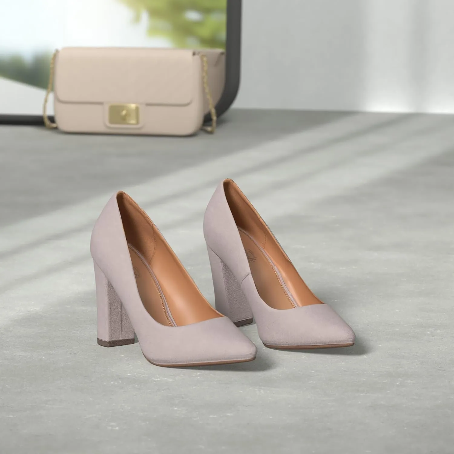 Heel The World Women's High Chunky Block Closed Toe Heels,Slip On Pointed Toe Work Dress Office Wedding Party Pumps Shoes
