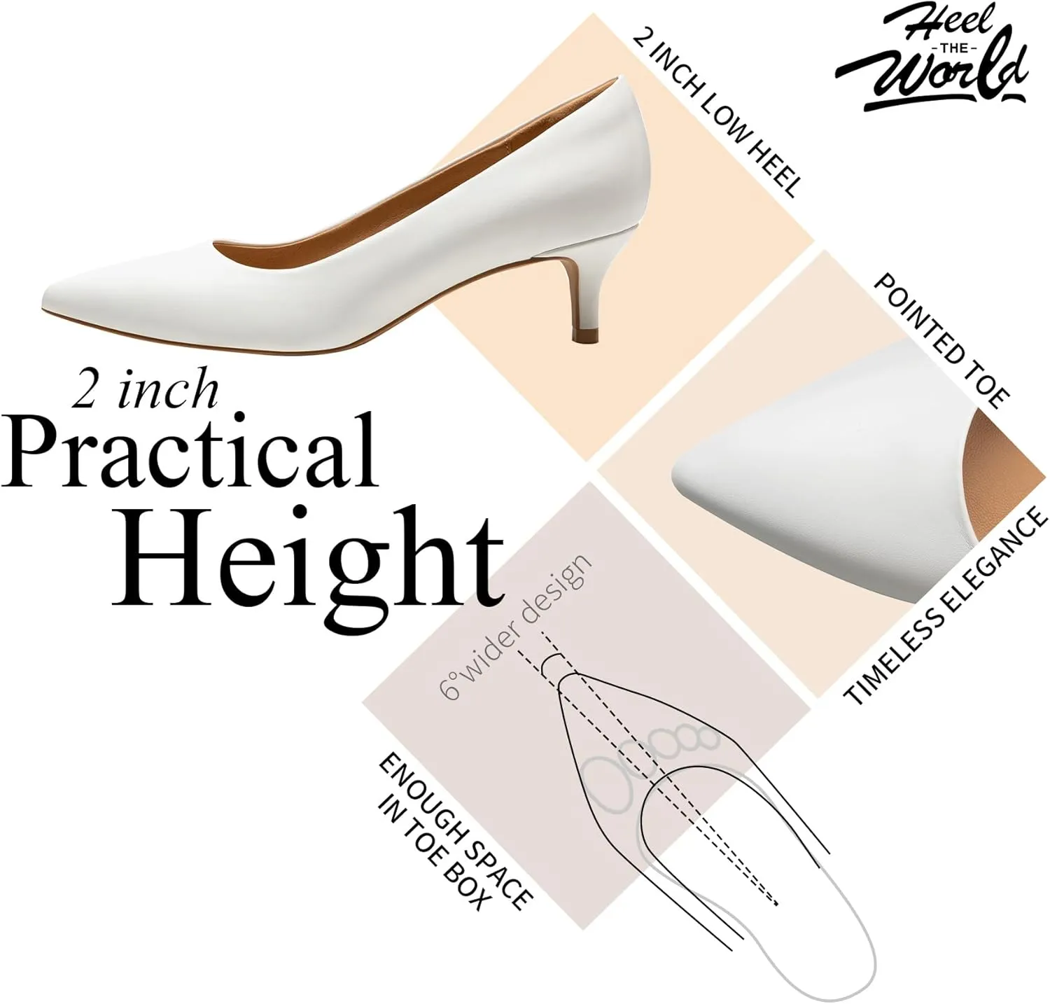 Heel The World Women's Pumps, Black Nude White Gold Brown Kitten Heels for Women 2 inch