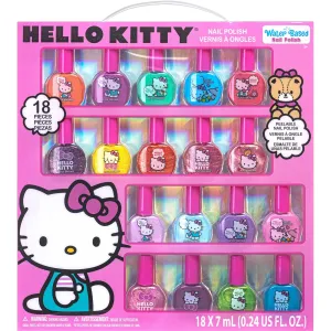 Hello Kitty Non-Toxic Water-Based Peel-Off Nail Polish Set with Glittery, Shimmery & Opaque Colors for Girl Kids Ages 3 , Perfect for Parties, Sleepovers & Makeovers, 18 Pcs