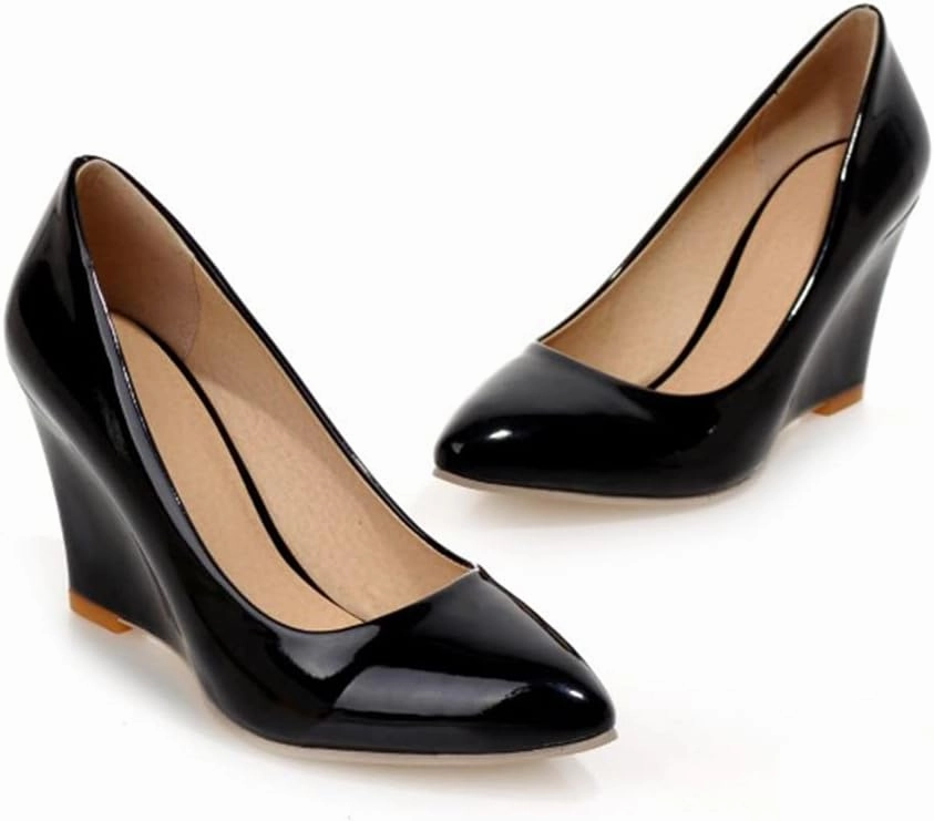 Hello Shero Heeled Wedges for Women Almond Round Toe High Heel Pumps Classic Slip-on Suede Leather Dress Shoes